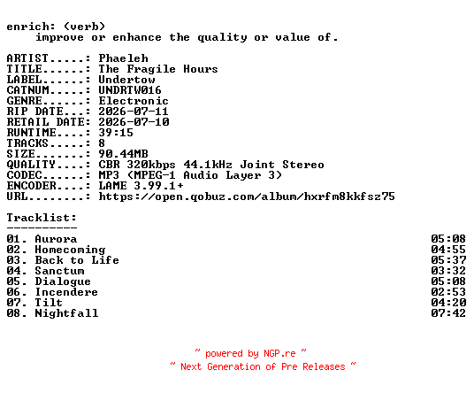 NFO for the release Phaeleh-The_Fragile_Hours-(UNDRTW016)-WEB-2026-ENRiCH by ENRiCH