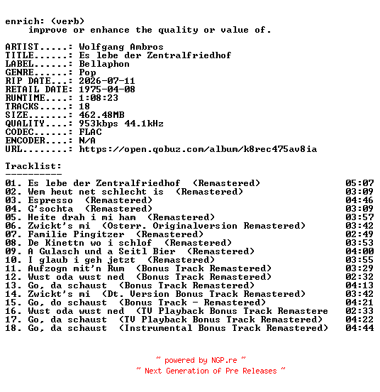 NFO for the release Wolfgang_Ambros-Es_lebe_der_Zentralfriedhof-AT-REMASTERED-16BIT-WEB-FLAC-2014-ENRiCH by ENRiCH