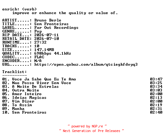 NFO for the release Bruno_Berle-Sem_Fronteiras-BR-16BIT-WEB-FLAC-2026-ENRiCH by ENRiCH