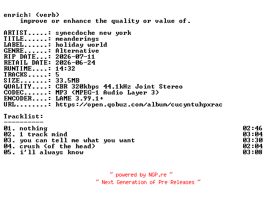 NFO for the release synecdoche_new_york-meanderings-EP-WEB-2026-ENRiCH by ENRiCH