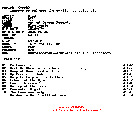 NFO for the release Fief-VII-24BIT-WEB-FLAC-2026-ENRiCH by ENRiCH