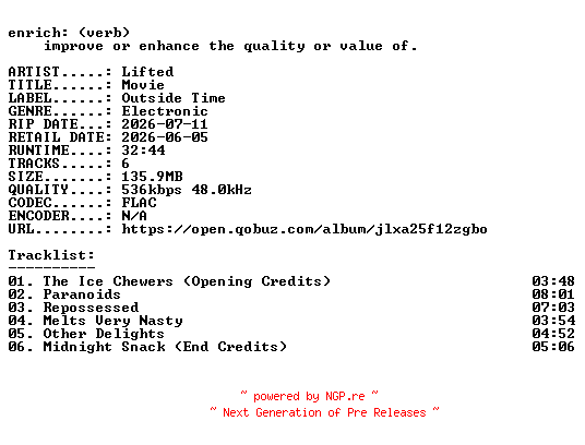 NFO for the release Lifted-Movie-24BIT-WEB-FLAC-2026-ENRiCH by ENRiCH