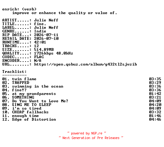 NFO for the release Julie_Neff-fine.-24BIT-WEB-FLAC-2026-ENRiCH by ENRiCH