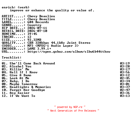 NFO for the release Chevy_Beaulieu-Chevy_Beaulieu-WEB-2026-ENRiCH by ENRiCH