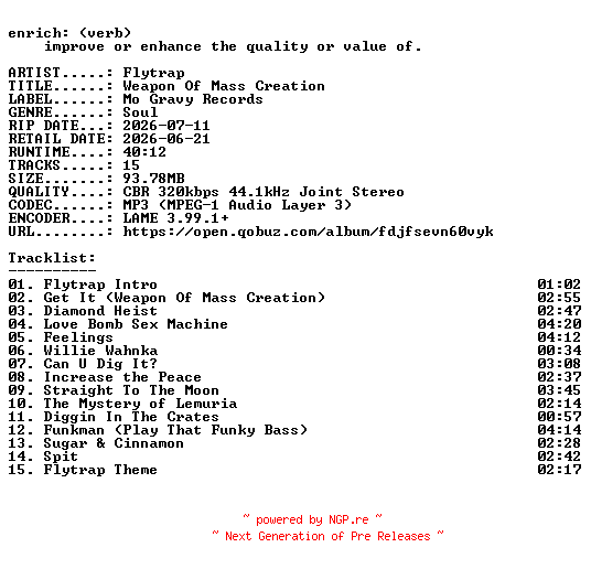 NFO for the release Flytrap-Weapon_Of_Mass_Creation-WEB-2026-ENRiCH by ENRiCH