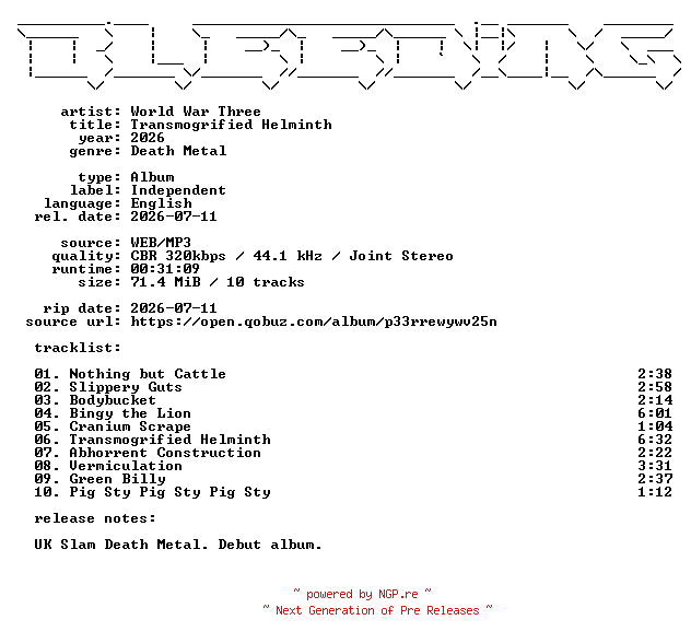 NFO for the release World_War_Three-Transmogrified_Helminth-WEB-2026-BLEEDiNG by BLEEDiNG