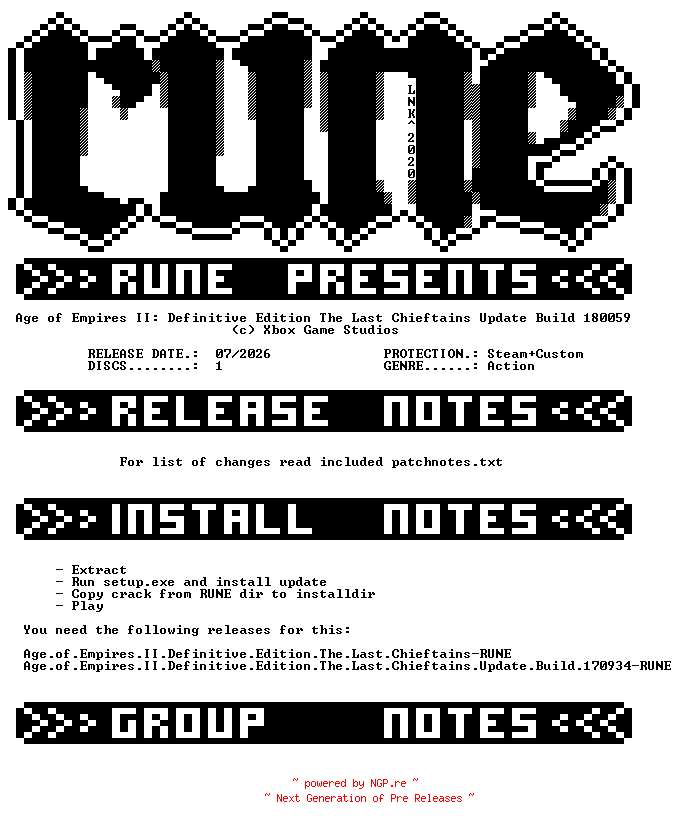 NFO for the release Age.of.Empires.II.Definitive.Edition.The.Last.Chieftains.Update.Build.180059-RUNE by RUNE