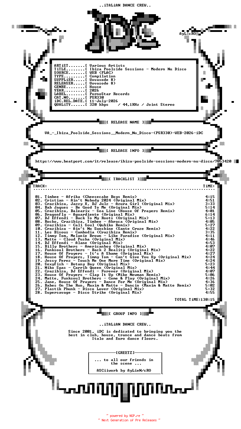NFO for the release VA_-_Ibiza_Poolside_Sessions__Modern_Nu_Disco-(PSR330)-WEB-2026-iDC by iDC