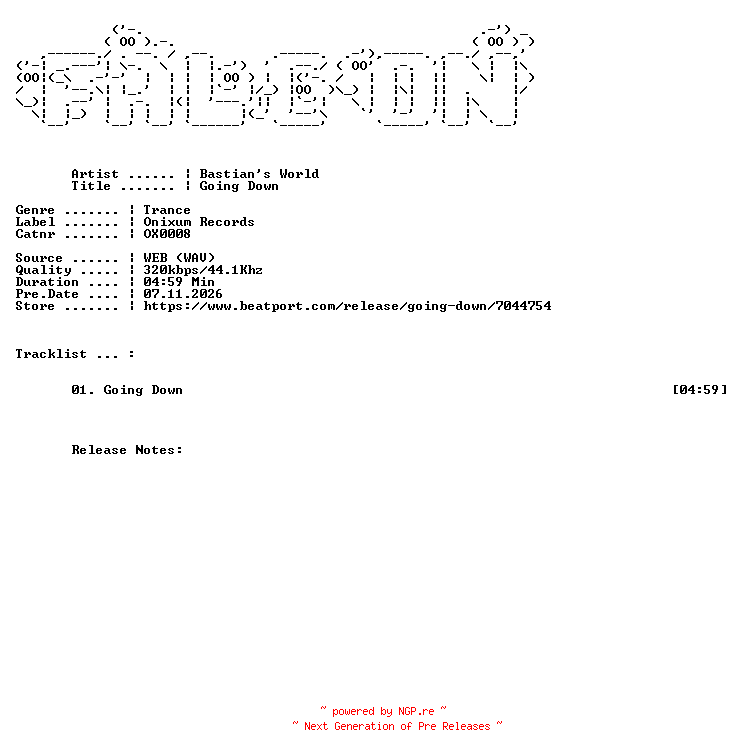 NFO for the release Bastians_World-Going_Down-(OX0008)-SINGLE-WEB-2026-FALCON by FALCON