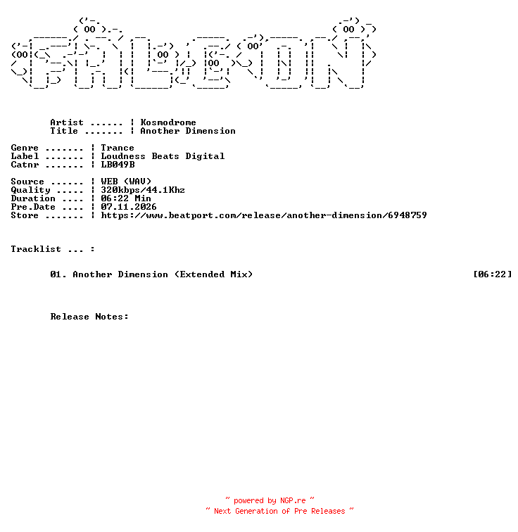 NFO for the release Kosmodrome-Another_Dimension-(LB049B)-SINGLE-WEB-2026-FALCON by FALCON