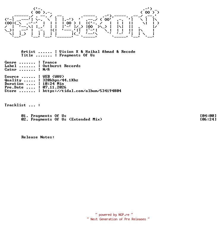 NFO for the release Vision_X_And_Haikal_Ahmad_And_Recode-Fragments_Of_Us-WEB-2026-FALCON by FALCON