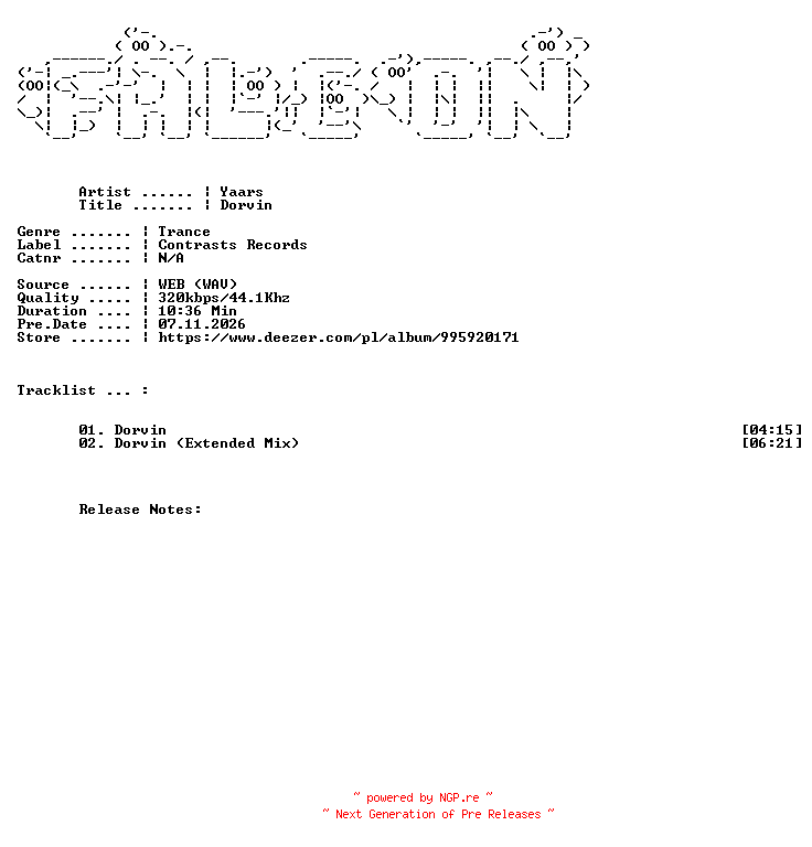 NFO for the release YAARS-Dorvin-WEB-2026-FALCON by FALCON