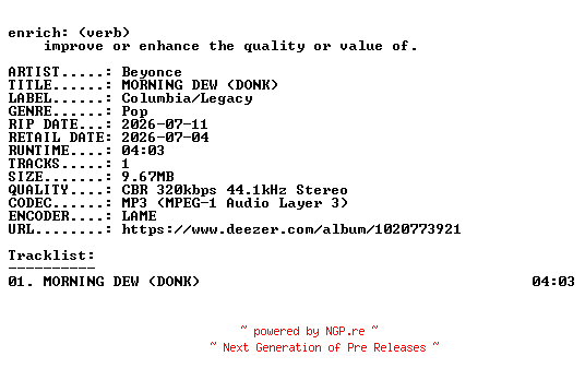 NFO for the release Beyonce-MORNING_DEW_(DONK)-SINGLE-WEB-2026-ENRiCH by ENRiCH
