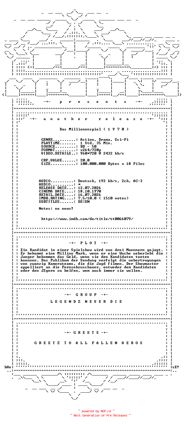 NFO for the release Das.Millionenspiel.1970.German.720p.BluRay.x264-TM by TM