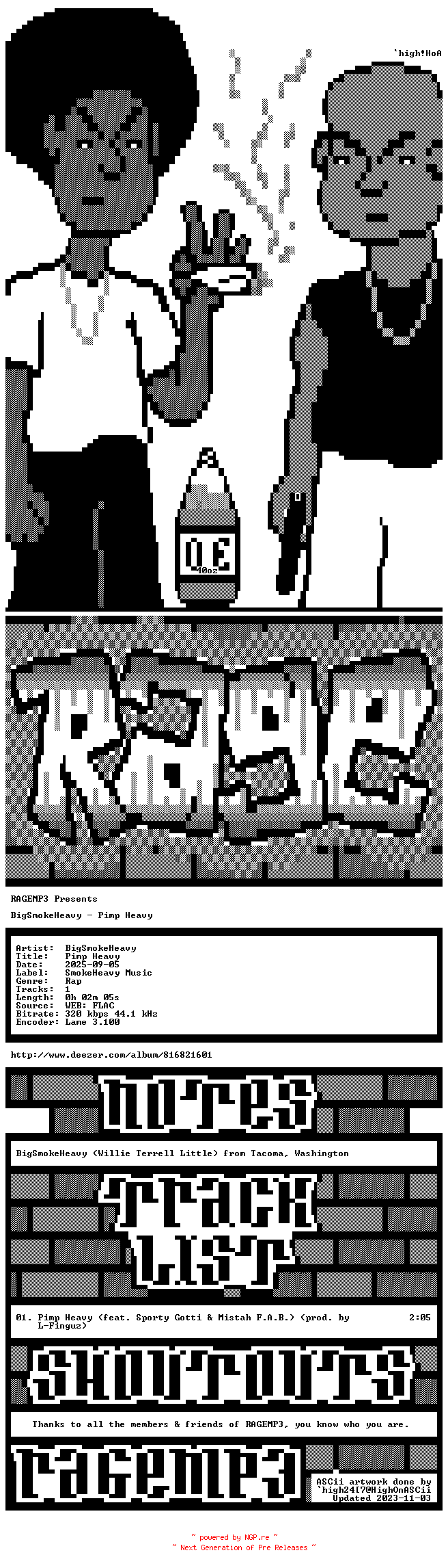 NFO for the release BigSmokeHeavy-Pimp_Heavy-SINGLE-WEB-2025-RAGEMP3 by RAGEMP3