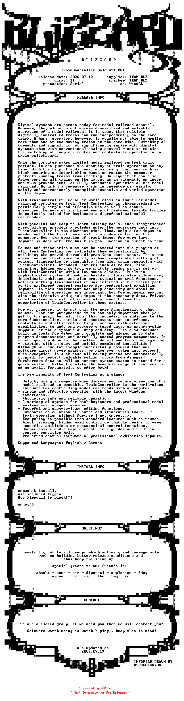 NFO for the release TrainController.Gold.v11.0A1.MultiLanguage.WinALL.Incl.Keygen-BLiZZARD by BLiZZARD