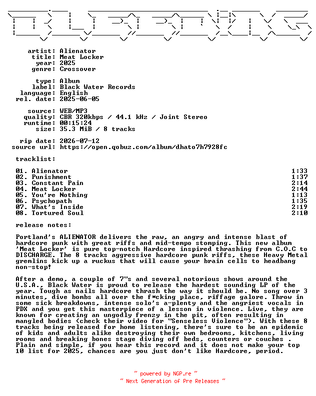 NFO for the release Alienator-Meat_Locker-WEB-2025-BLEEDiNG by BLEEDiNG