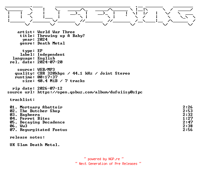NFO for the release World_War_Three-Throwing_up_A_Baby-EP-WEB-2024-BLEEDiNG by BLEEDiNG