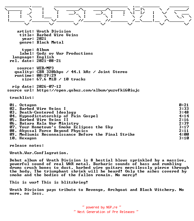 NFO for the release Wrath_Division-Barbed_Wire_Veins-WEB-2021-BLEEDiNG by BLEEDiNG