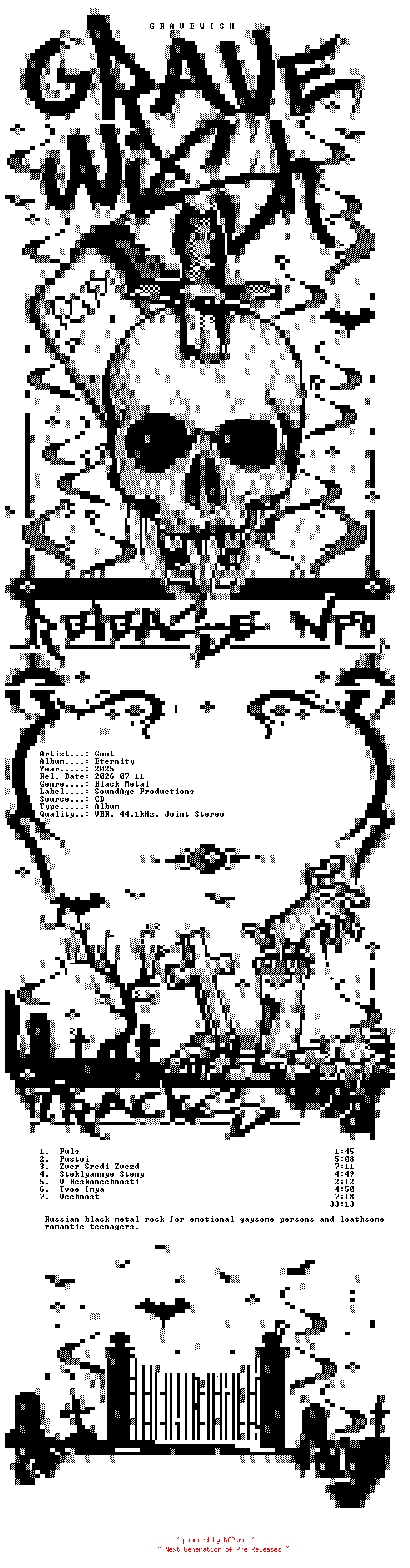 NFO for the release Gnot-Eternity-CD-RU-2025-GRAVEWISH by GRAVEWISH