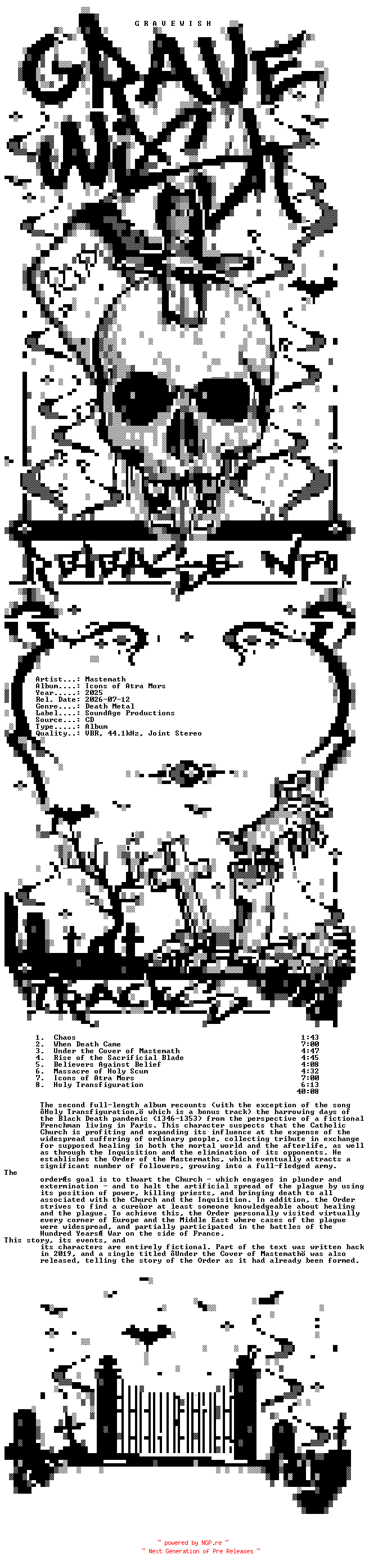 NFO for the release Mastemath-Icons_of_Atra_Mors-CD-2025-GRAVEWISH by GRAVEWISH