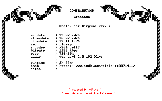 NFO for the release Uzala.der.Kirgise.1975.REMASTERED.German.BDRip.x264-CONTRiBUTiON by CONTRiBUTiON