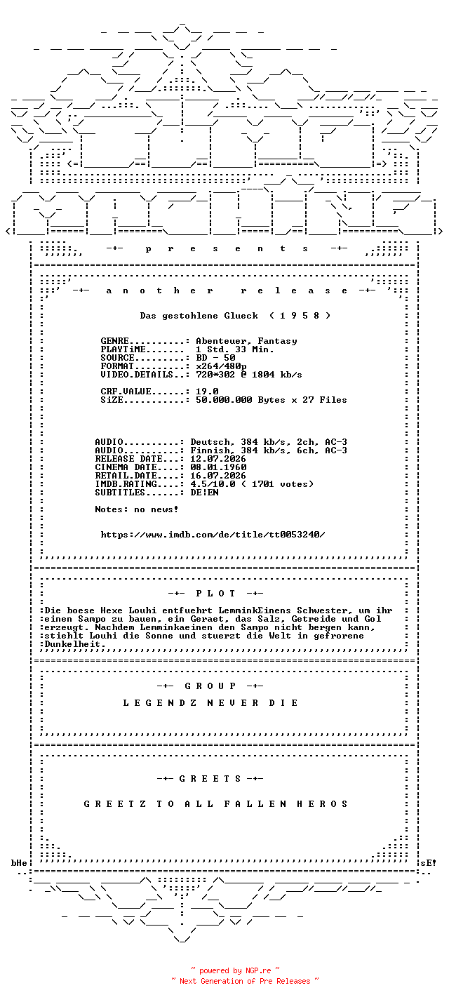 NFO for the release Das.gestohlene.Glueck.1958.German.DL.AC3.BDRip.x264-TM by TM