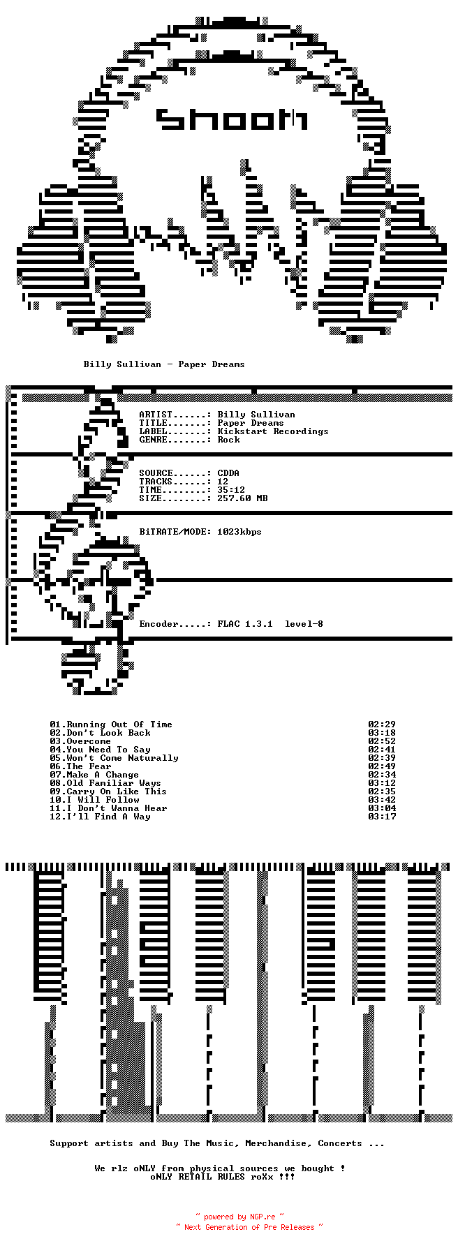 NFO for the release Billy_Sullivan-Paper_Dreams-CD-FLAC-2023-SNOOK by SNOOK