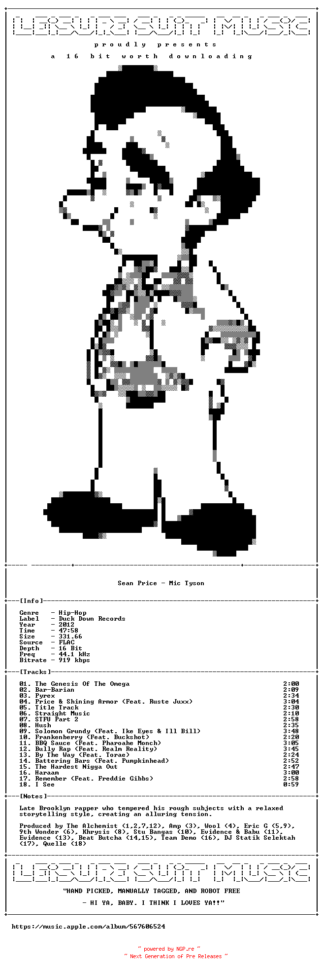 NFO for the release Sean_Price-Mic_Tyson-Deluxe_Edition-16BIT-WEB-FLAC-2012-LSM by LSM
