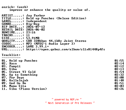 NFO for the release Jay_Parker-Hold_up_Punches_(Deluxe_Edition)-WEB-2026-ENRiCH by ENRiCH