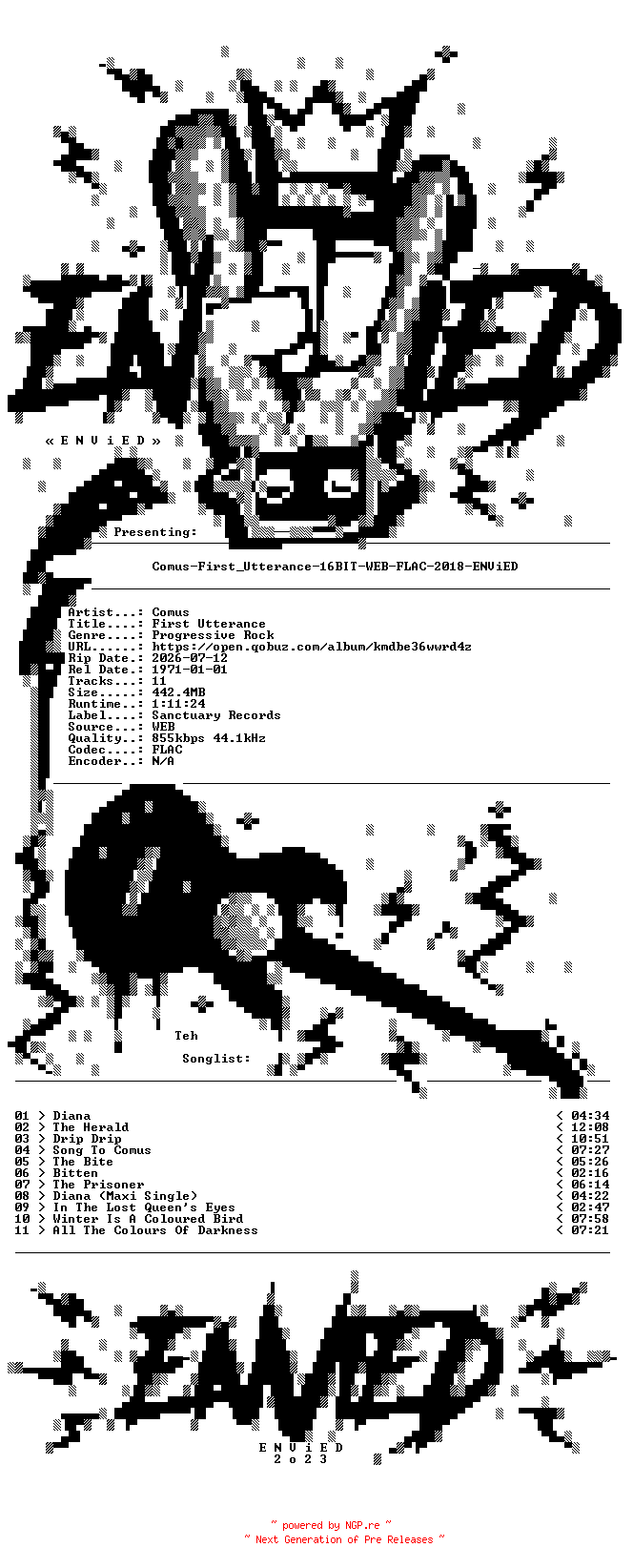 NFO for the release Comus-First_Utterance-16BIT-WEB-FLAC-2018-ENViED by ENViED