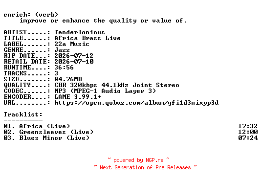 NFO for the release Tenderlonious-Africa_Brass_Live-WEB-2026-ENRiCH by ENRiCH