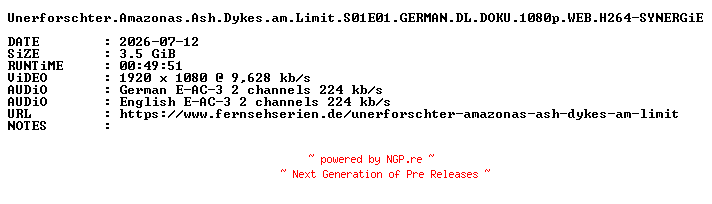 NFO for the release Unerforschter.Amazonas.Ash.Dykes.am.Limit.S01E01.GERMAN.DL.DOKU.1080p.WEB.H264-SYNERGiE by SYNERGiE