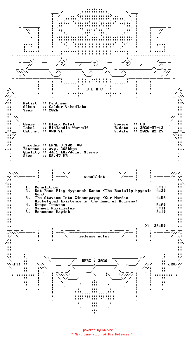 NFO for the release Pantheon-Galdur_Vikodlaks-Reissue_Remastered-2026-BERC by BERC