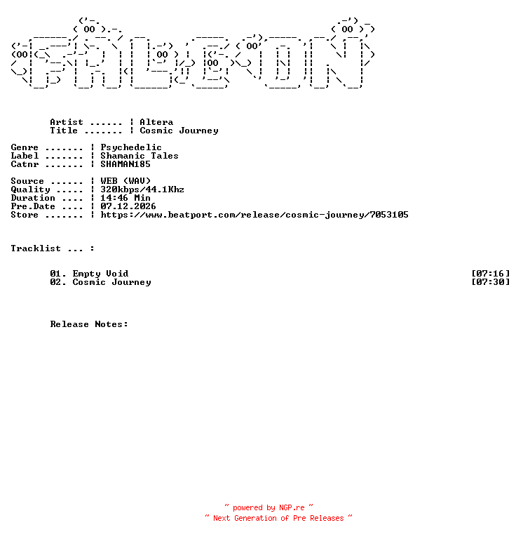 NFO for the release Altera-Cosmic_Journey-(SHAMAN185)-WEB-2026-FALCON by FALCON