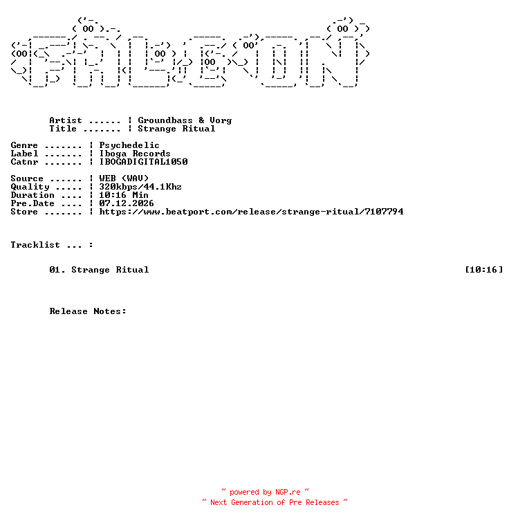 NFO for the release Groundbass_And_VORG-Strange_Ritual-(IBOGADIGITAL1050)-SINGLE-WEB-2026-FALCON by FALCON