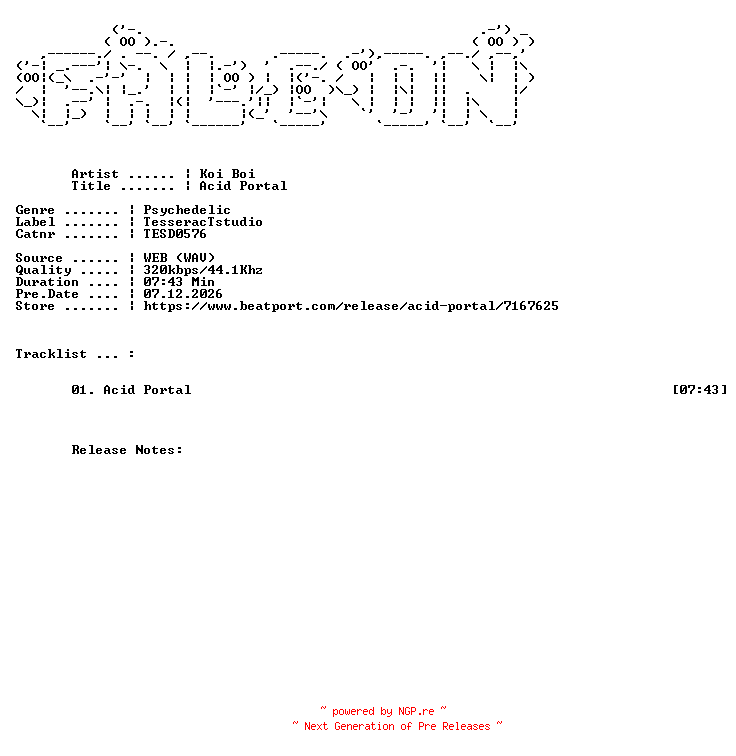 NFO for the release Koi_Boi-Acid_Portal-(TESD0576)-SINGLE-WEB-2026-FALCON by FALCON