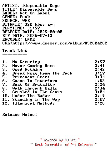 NFO for the release Disposable_Dogs-Disposable_Dogs-WEB-2025-SDR by SDR
