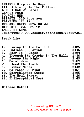 NFO for the release Disposable_Dogs-Living_In_The_Fallout-WEB-2026-SDR by SDR
