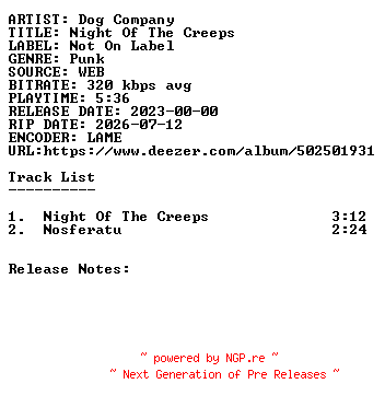 NFO for the release Dog_Company-Night_Of_The_Creeps-WEB-2023-SDR by SDR