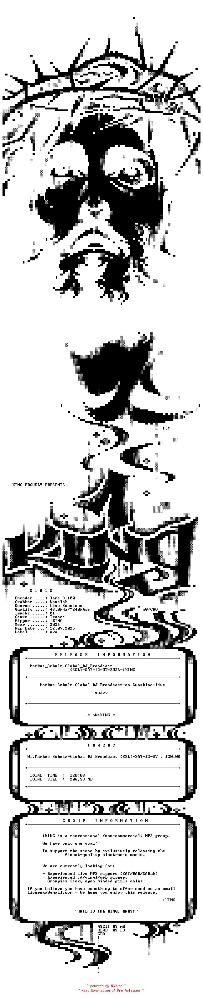 NFO for the release Markus_Schulz-Global_DJ_Broadcast_(SSL)-SAT-12-07-2026-1KING by 1KING