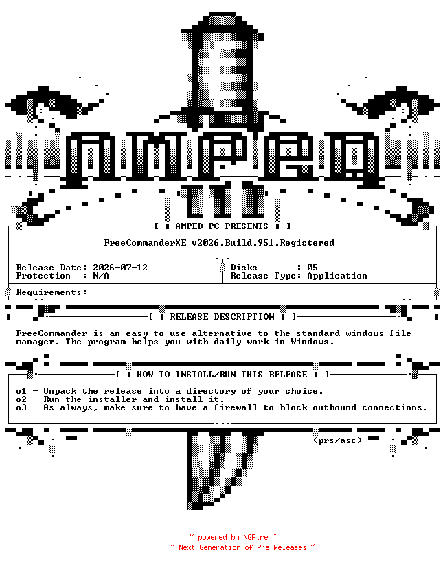 NFO for the release FreeCommanderXE.v2026.Build.951.Registered.X64-AMPED by AMPED