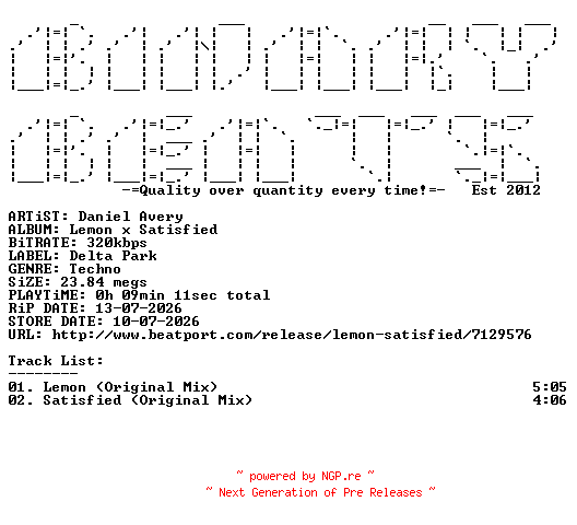 NFO for the release Daniel_Avery-Lemon_x_Satisfied-(DELTA001D1)-WEB-2026-BB by BB