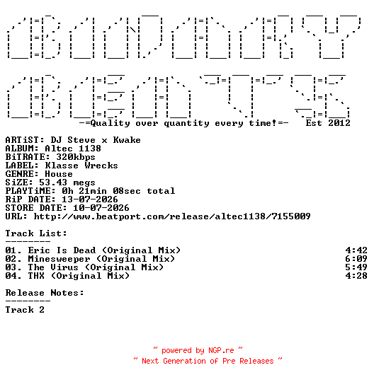 NFO for the release DJ_Steve_x_Kwake-Altec_1138-(WRECKS061)-WEB-2026-BB by BB