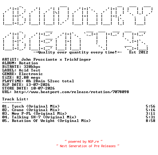 NFO for the release John_Frusciante_x_Trickfinger-Rotation-(ACIDTEST23D)-WEB-2026-BB by BB