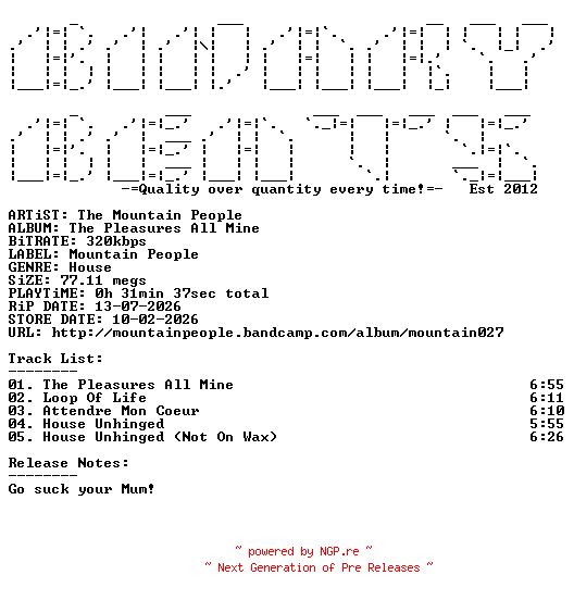 NFO for the release The_Mountain_People-The_Pleasures_All_Mine-(Mountain027)-WEB-2026-BB by BB