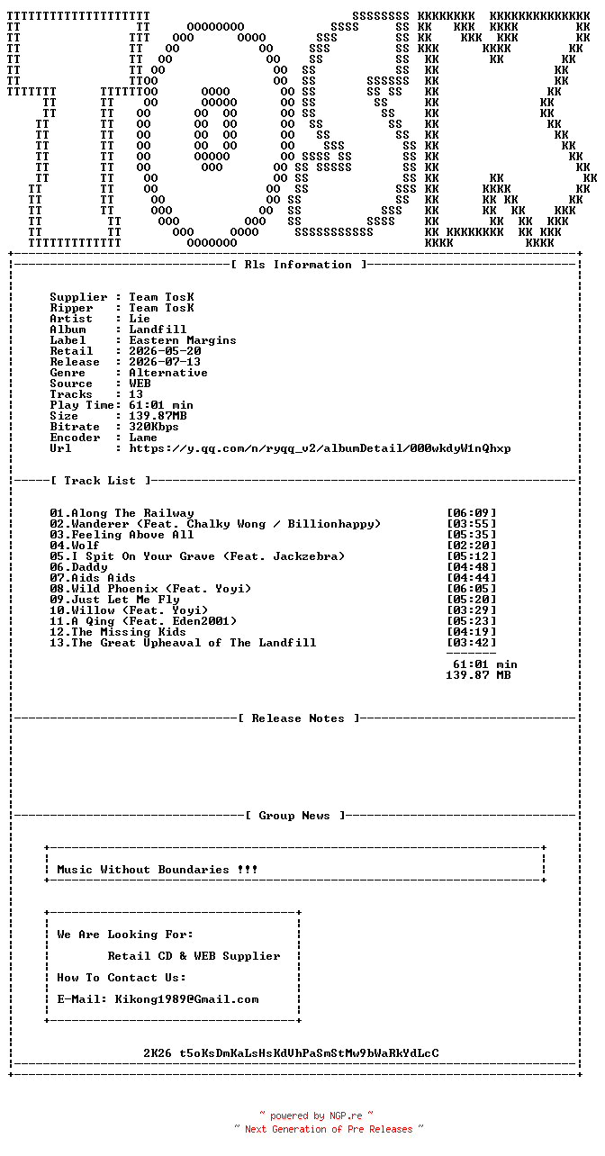 NFO for the release Lie-Landfill-WEB-CN-2026-TosK by TosK