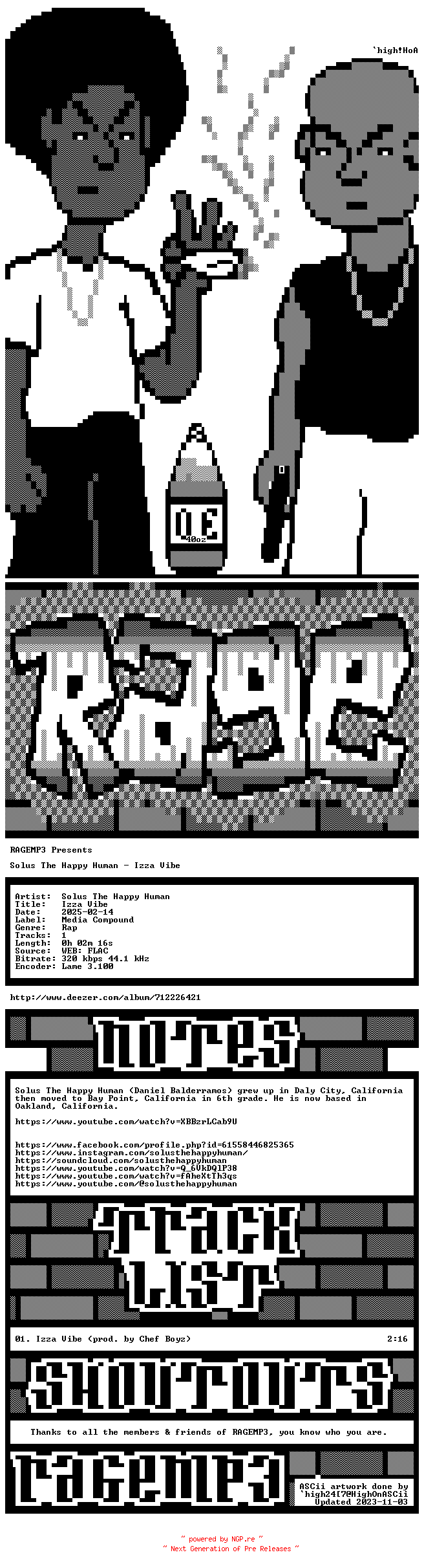 NFO for the release Solus_The_Happy_Human-Izza_Vibe-SINGLE-WEB-2025-RAGEMP3 by RAGEMP3