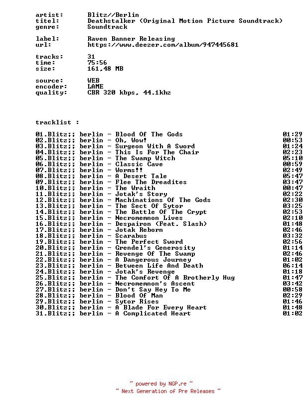 NFO for the release Blitz__Berlin_-_Deathstalker_(Original_Motion_Picture_Soundtrack)-OST-WEB-2026-BITCOINS by BITCOINS
