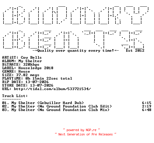 NFO for the release Cow_Bells-My_Shelter-(HSG078)-WEB-2026-BB by BB